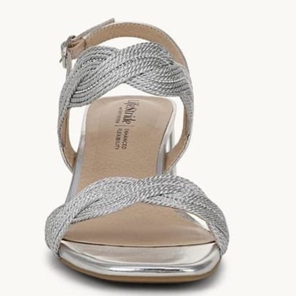 LifeStride Charnelle Silver Metallic Block Heel Slingback Dress Sandal Sz 7.5 M - Picture 9 of 12